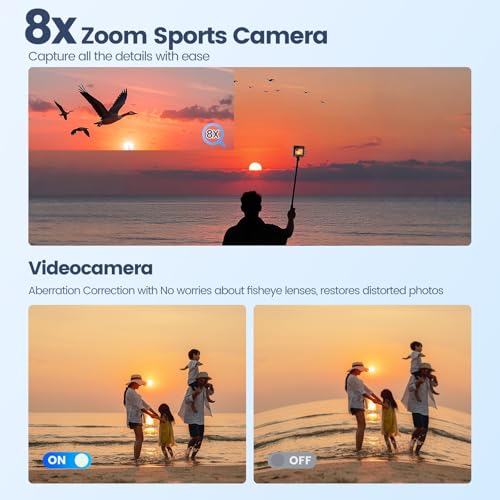 Camlance 4K 60FPS Touchscreen Action Cam mit 64GB Speicherkarte, HD 48MP 40M wasserdichte Unterwasserkamera 8X Zoom, WiFi EIS Helmkamera Fernbedienung Actionkameras, 2 * 1350 Akkus- Zubehör Kits