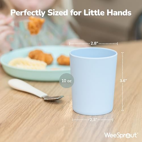WEESPROUT Bamboo Toddler Cups - 4 pc Set (10 fl oz) - Best Eco-Friendly, Non-Toxic Non Plastic Cup Pack for Toddlers, Big Kids or Baby - Dishwasher Safe - Natural, BPA Free