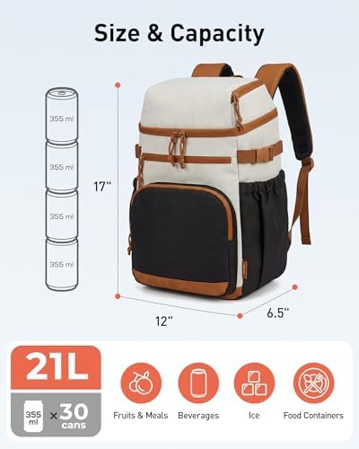 TOURIT 30 Cans Insulated Double Deck Lunch Cooler Backpack, Black