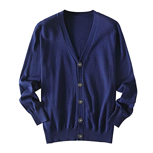 ZHILI Men's Cardigan Pure Color Sweater 100% Cotton