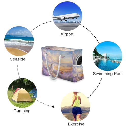 Lavender and Fox Beach Bag & Travel Tote Bag Large Sandproof with Zipper Closure, Wet Pouch for Swim Gym Travel, Lightweight Foldable Outdoor Bag4