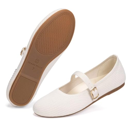 Image of Frank Mully Women's Mary Jane Flats Comfortable Dressy Ballet Flats Casual Round Toe Slip On Washable Knitted Fabric Office Work Woman Shoes