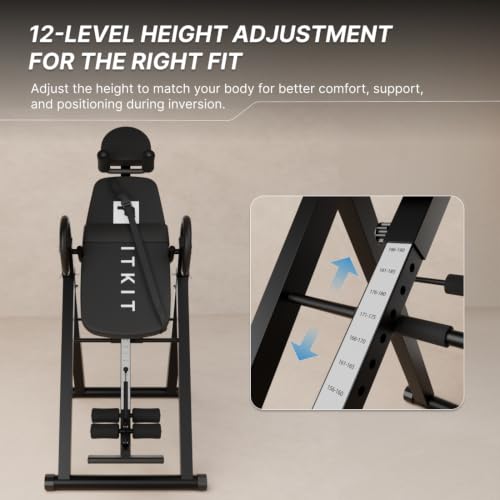 Image of Fitkit by Cult Inversion Table | 4 Adjustable Inversion Angles | 12-Level Height Adjustment | Ankle Locking System | Spine Decompression & Stretching Equipment | Foldable & Compact Home Fitness Tool