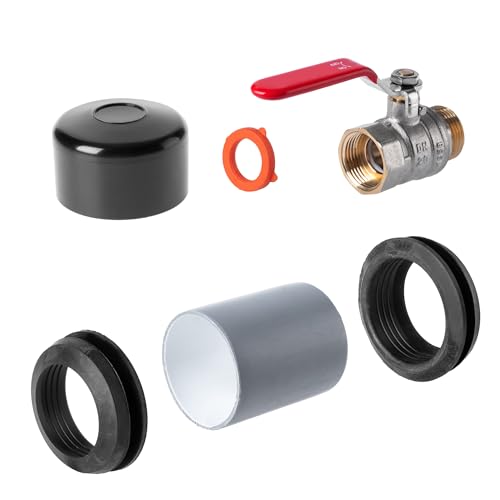 KADAX Conector para depósito de lluvia, kit de conexión para colector de agua, accesorios de montaje para barril de lluvia, juego para colector de lluvia, conector para colector de agua (juego de