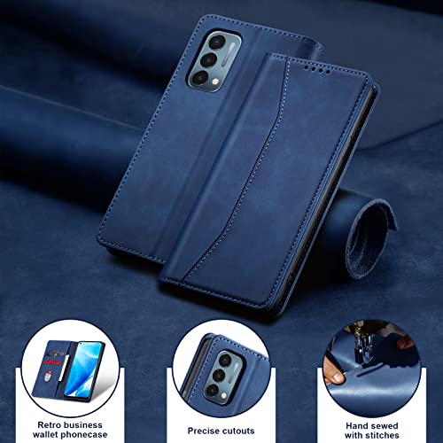 Image of Jasonyu Flip Wallet Case for OnePlus Nord N200 5G,Leather Magnetic Folio Cover with Card Holder,Kickstand - TPU Shockproof Durable Protective Phone Case,Blue
