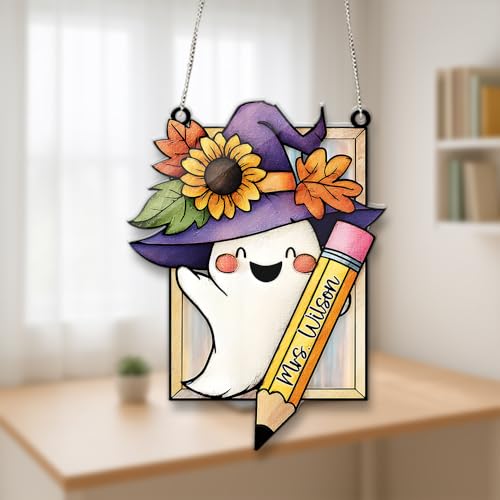 Customizable Ghost-Themed Acrylic Suncatcher - Personalized Teacher Fall Decor and Halloween Door Sign - Image 5