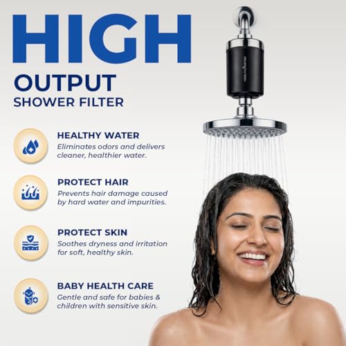 Image of HealthSense Hard Water Softener Filter for Tap, Shower & Kitchen | Shower Filter for Bathroom | 20 Stage Dechlorination System with Activated Carbon & KDF-55 | | 6 Months Cartridge Life | Black