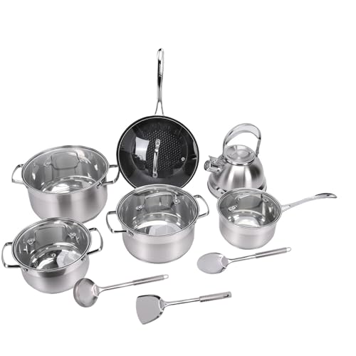 TOPINCN Stainless Steel Cookware Set, 15 Piece Kitchen Pots and Pans with Glass Lids, Heat Resistant Handles for Stovetop Oven Cooking, Mirror Polished Induction Compatible Soup Pot - Image 5