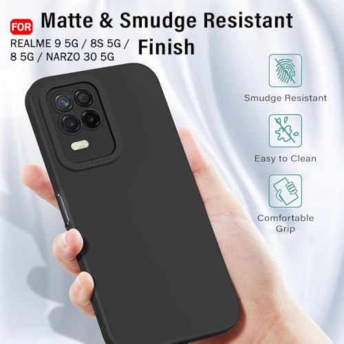 Image of TheGiftKart Liquid Silicon Back Cover Case for Realme 9 5G / 8s 5G / 8 5G / Narzo 30 5G | Stylish Camera Protection Module | Micro-Fibre Lining Inside | Shockproof Back Cover Case (Silicone, Black)