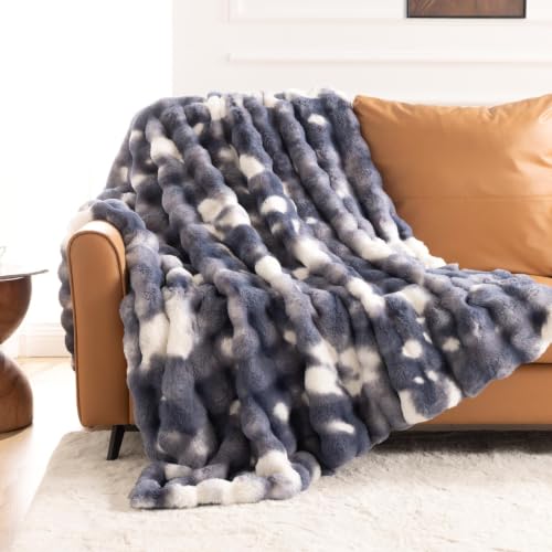 IKALIFE Kuscheldecke Flauschig Bubble Wolldecke 150x200cm Blau – Ansicht 1