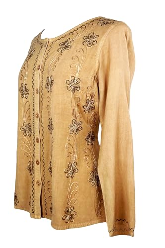 Agan Traders 2025 Spring Long Sleeve Button Down Bohemian Tops for Women - Embroidered Blouse Shirt with Adjustable Rope Ties2