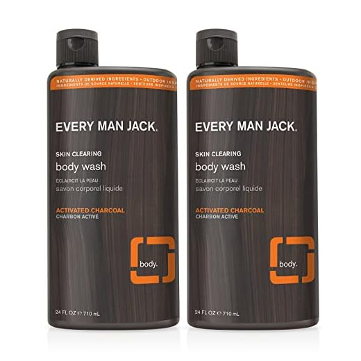 Every Man Jack Nourishing Activated Charcoal Mens Body Wash for All Skin Types - Cleanse, Nourish, and Hydrate Skin with Naturally Derived Coconut, Glycerin - 24oz 2 Bottles