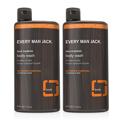 Every Man Jack Nourishing Activated Charcoal Mens Body Wash for All Skin Types - Cleanse, Nourish, and Hydrate Skin with Naturally Derived Coconut, Glycerin - 24oz 2 Bottles