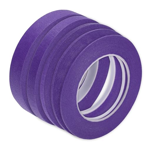Image of Motoforti Universal Painters Tape Masking Master Tape 0.15cm /0.3cm /0.6cm /1.2cm /1.9cm x 55m Easy Removal Crepe Paper Purple 5 Pcs