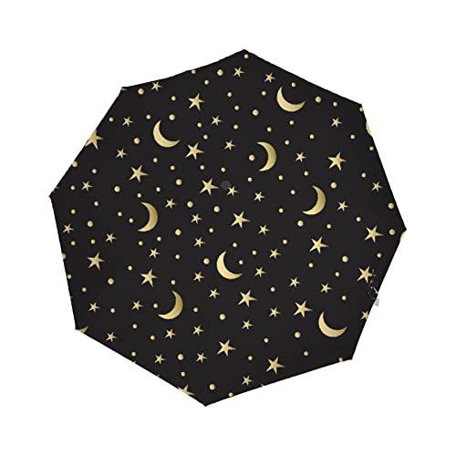 Auto Open Close Umbrella Moon Star Gold Black Folding Umbrella Sun Rain Compact Umbrella For Women Men Boy Girl Kid #TOP19