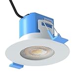 Simple Lighting® Fire Rated LED Downlight, White, 6W 600 Lumens, CCT Adjustable 3 Colour Temperatures, IP65 Waterproof, Dimmable, 86mm Diameter, 55-70mm Cut-Out