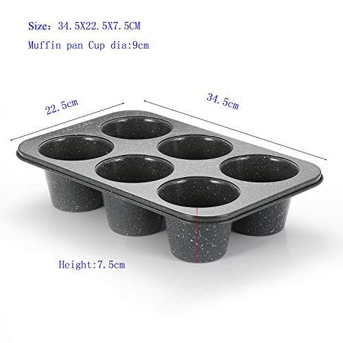 Monfish Jumbo Muffin Pan 6 Cup Carbon Steel Gray Stone Non Stick Coating Muffin Tin 3.5Diax3Inch Cup #TOP3