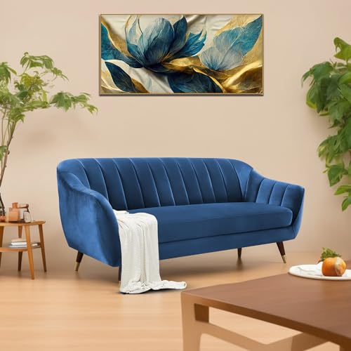 Image of Casaliving Anyse 3 Seater Sofa Set for Living Room (Blue Fabric) Premium Fabric Sofa