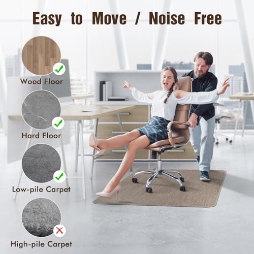Image of Blvornl Office Chair Mat for Hardwood Floor and Low Pile Carpet, 47.2 inchx 60 inch Desk Chair Mat for Hard Wood, Anti-Slip Hard Floor Protector Rolling Chair Mat, PVC Mat Desk Rug for Home, Dark Brown