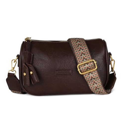 EXTREE crossbody Bags for Women,Trendy Shoulder Vegan Leather Handbags, Satchel Purse with Adjustable Wide Vintage Strap Am-black