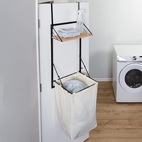 Honey-Can-Do Collapsible Wall-Mounted Clothes Hamper With Canvas Laundry Bag And Wood Shelf, Black/Maple Hmp-09783 Black #TOP3
