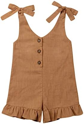 GOOCHEER Toddler Kids Baby Girl Summer Clothes Solid Strap Romper Bodysuit Jumpsuit Playsuit Overalls Outfit (Brown, 2-3T)