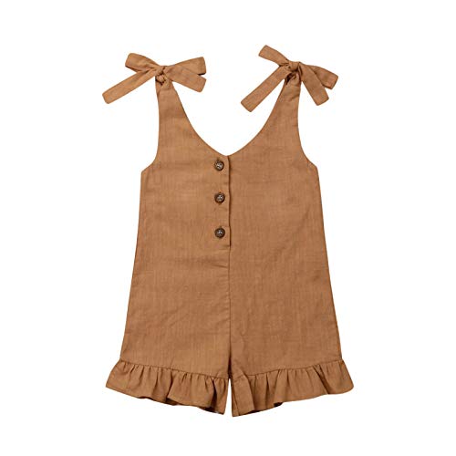 GOOCHEER Toddler Kids Baby Girl Summer Clothes Solid Strap Romper Bodysuit Jumpsuit Playsuit Overalls Outfit (Brown, 2-3T)