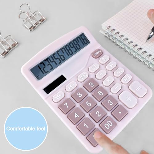 Diompirux 2er-Pack Rosa Taschenrechner, 12-stelliger Tischrechner Dual-Power(Solar und Batterie), Taschenrechner Klein mit großem Display und Sensitive Taste, für Schule, Büro, Steuerberechnung
