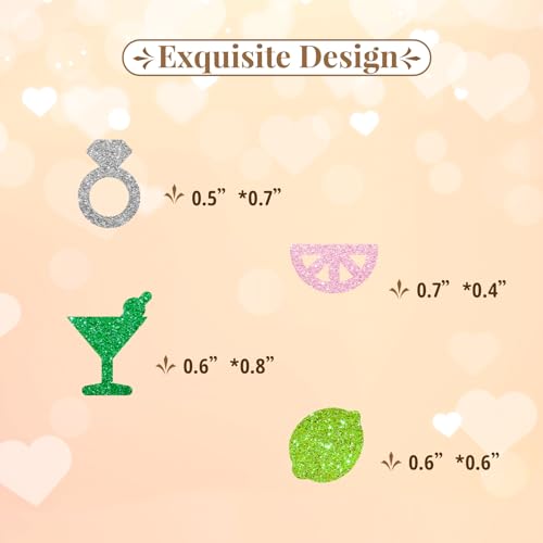 Image of 120pcs Martini Bachelorette Confetti, Margs and Matrimony Paper Confetti, Green&Pink Glitter Margarita Cocktail Glass Table Scatters, Mexican Fiesta Themed Bridal Shower Party Supplies