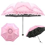 WANLIAN Lace Windproof Folding Sunny and Rainy Umbrella Ultraviolet-Proof Anti Sun UV Protection Parasol Umbrella (Pink)