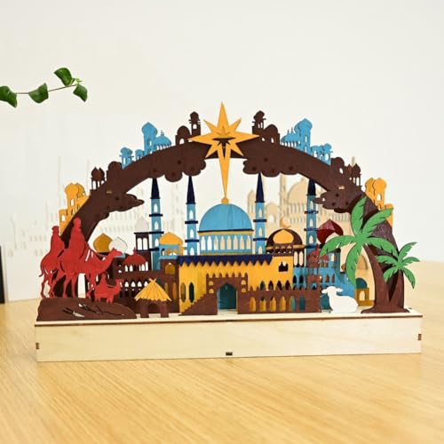 Decoración de mesa con castillo de Eid Mubarak de madera 4