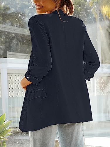 Anrabess Womens 2023 Spring Summer Casual Open Front Long Sleeve Lightweight Work Office Jackets Blazer Suit 559Zangqing-M Navy Blue #TOP4