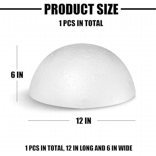 Styrofoam Half Balls 12 Inch,1PC Large White Half Foam Balls for Crafts, DIY Craft Giant Foam Balls for Home and School,Smooth Solid Round Balls (Half styrofoam-12in-1pc) - Thumbnail 2