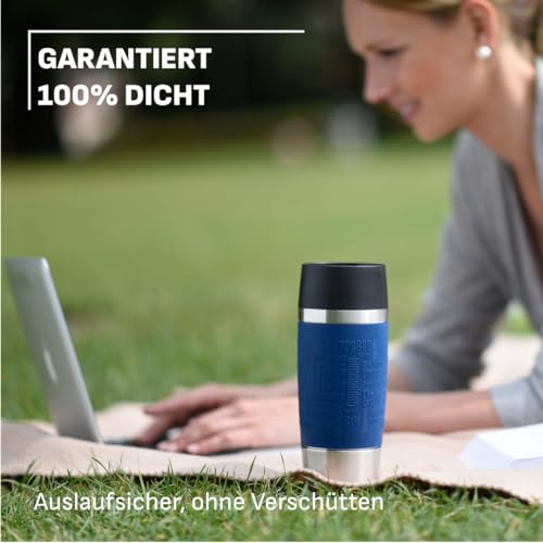 EMSA Travel Mug, Classic Thermobecher, 0,36 L, Doppelwandige Vakuumisolierung, 4 Std. heiß, 8 Std. kalt, 360° Trinken, Soft-Touch Silikonhülle, Edelstahl, Blue, 513357 5