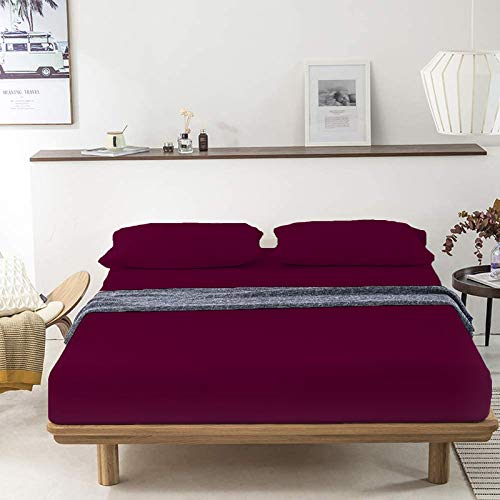 100% Cotton Bedsheet 500-TC Extra Soft Wine Flat Bedsheet for Queen Bed (92x102) with 2 Pillow Cases (18x28)-image-43