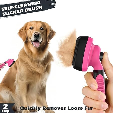 Image of Cawypety Self Cleaning Slicker Brush & Pet Grooming Rake & Bath Brush for Dogs,Cats and Horses | Double-Sided Dematting Comb & Skin Friendly Deshedding Grooming Tool | Premium Pet Supplies (Black & Pink) (Black & Pink)