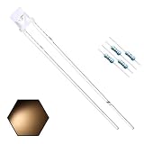 EDGELEC 100pcs 3mm Warm White Lights LED Diodes Flat Lens 29mm Long Lead (DC 3V) +100pcs Resistors (for DC 6-12V) Included, Bright Bulb Lamps Light Emitting Diode