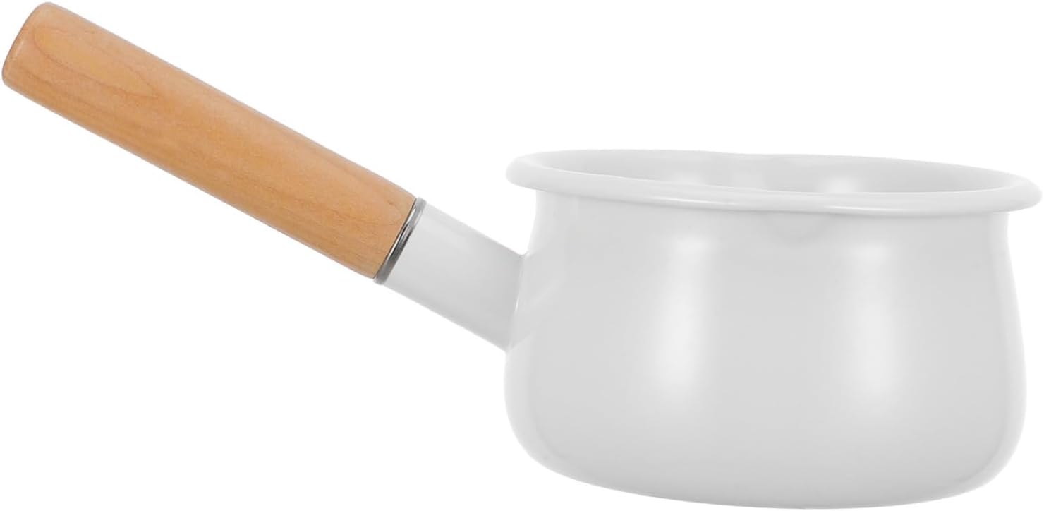 Enamel Saucepan Wooden Handle 1-Piece Small Milk Pot for Baby Food Household Stockpot Non-Toxic Enamel Cookware Suitable for Cooking Soups and Baby Meals