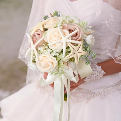 Ramo de Novia Artificial Estilo Costero con Rosas y Estrella de Mar miniatura 2