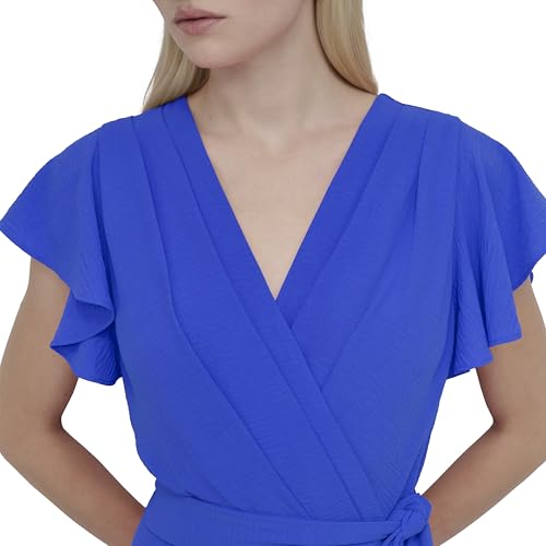Image of DKNY Women's Flutter Sleeve Tie Fit & Flare Midi Dress