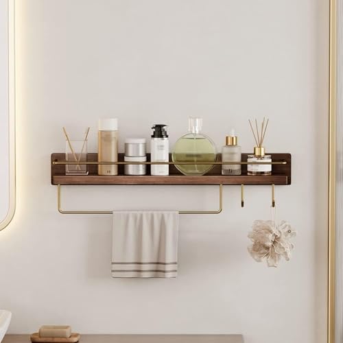Porte-serviette mural et étagère de salle de bain bois pour stockage toilette