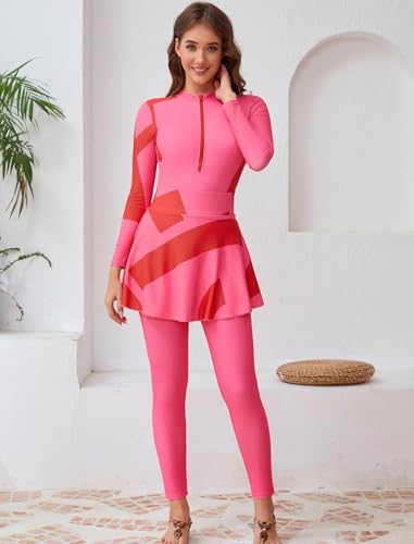 IKADEX Muslim Swimsuits for Women Burkini Swimwear 5 PCS Full Covered Rash Guard Surfing Bathing Suit Wetsuit with Cap3