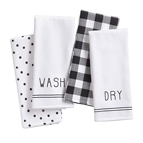 Elrene Home Fashions Farmhouse Living Sentiments Kitchen Towels, Hand Towels, Black and White, Set of 4