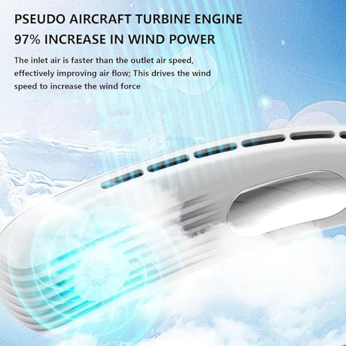 Image of One94Store Portable Bladeless Hanging Neck Fan - Modern Design, 12 Air Outlets, 2400mAh Rechargeable Battery, USB Powered, 5-Speed Hands-Free Cooling Fan, Up to 6 Hours Use for Indoor&Outdoor (White)