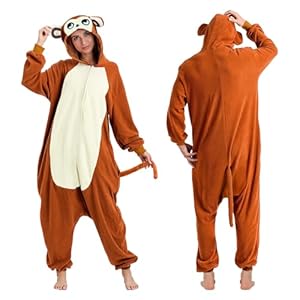 YQBFB Unisex Affen Kostüm Erwachsene - Weiches Plüsch Onesie Schlafanzug mit Kapuze Tasche für Karneval Halloween und Mottoparty (Affen, XL)