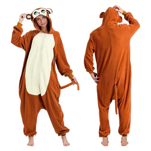 YQBFB Unisex Affen Kostüm Erwachsene - Weiches Plüsch Onesie Schlafanzug mit Kapuze Tasche für Karneval Halloween und Mottoparty (Affen XL)