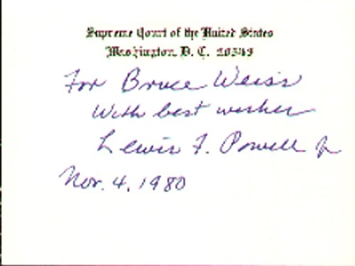 Associate Justice Lewis F. Powell Jr. - Inscribed Supreme Court Card Signed 11/04/1980 Associate Justice Lewis F. Powell Jr. - Inscribed Supreme Court Card Signed 11/04/1980