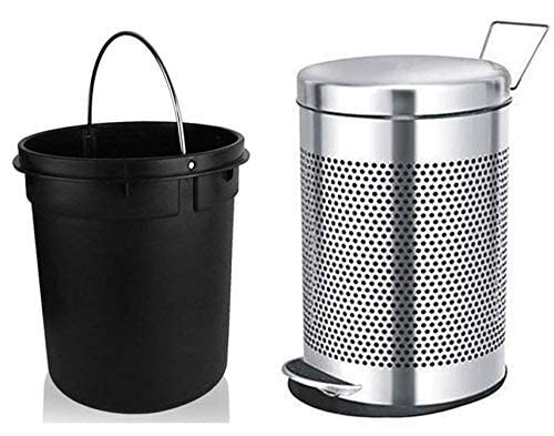 Ak International International Stainless Steel Dustbin for Bathroom,Steel Perforated Pedal Dustbin 7'' X 10'', 5L,Car Dustbin,Waste Bin,Office Dustbin with Lid & bucket - Image 5 thumbnail