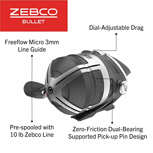 Zebco Bullet Spincast Reel And Fishing Rod Combo, 6-Foot 6-Inch 2-Piece Im8 Graphite Fishing Pole With Maxtac Grip Rod Handle, Changeable Right- Or Left-Hand Retrieve, Black #TOP4