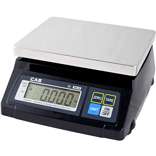 Cas Sw-Rs (10Lb) Sw-1Rs Series Pos Interface Portion Control Scale, 10 Lbs Capacity, Stainless Steel Platter, Soft Touch Tactile Keyboard, Lb/G/Kg/Oz Switchable, Easy To Read 1 Inch Lcd Display #TOP15